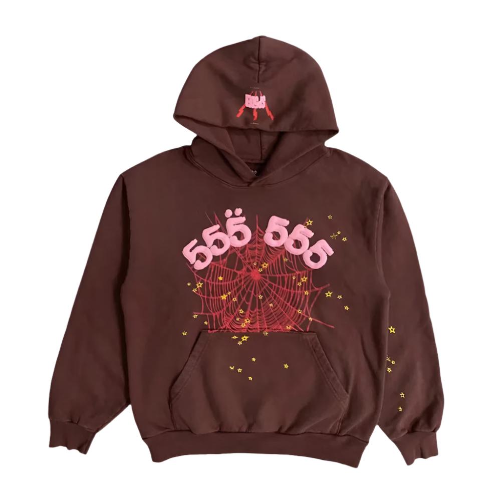 Sp5der Angel Number Hoodie Brown