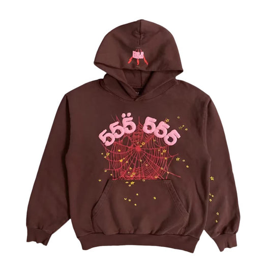Sp5der Angel Number Hoodie Brown